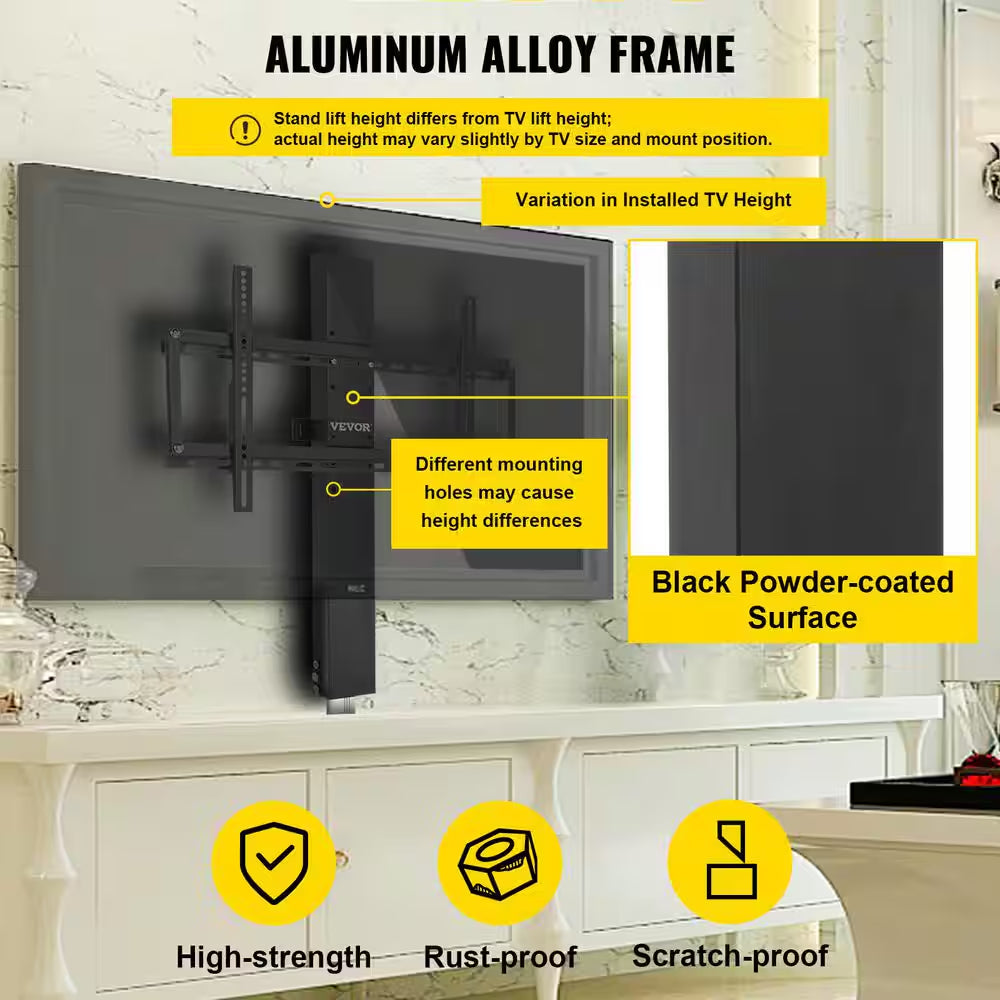 Automated TV Lift, 28In. Stroke, Adjustable Height 38In.-65In. Supports 50In. Screens, Remote Control, Max Load 132 Lbs.