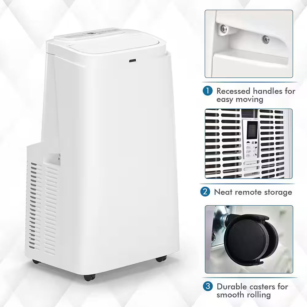 9,000 (DOE) BTU Portable Air Conditioner Cools 350 Sq. Ft. With3 Fan Speeds in White