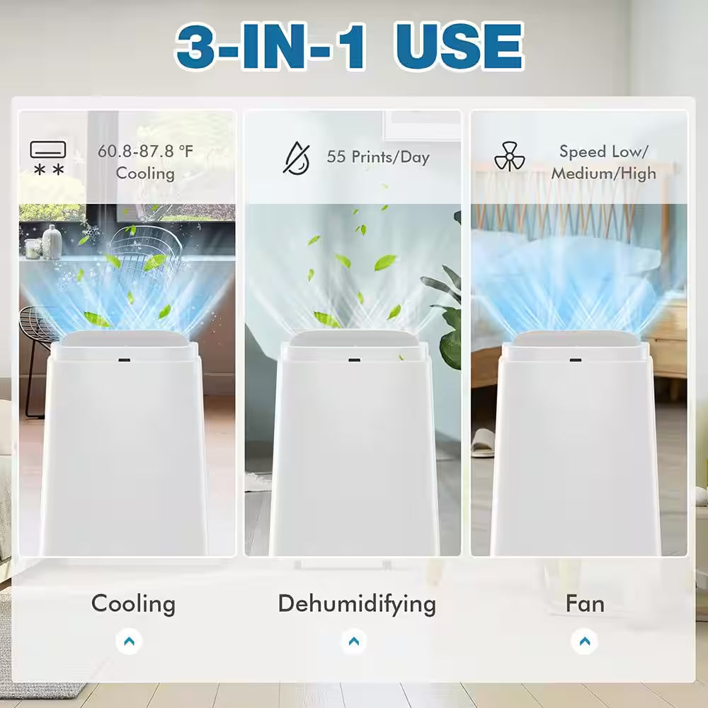 9,000 (DOE) BTU Portable Air Conditioner Cools 350 Sq. Ft. With3 Fan Speeds in White