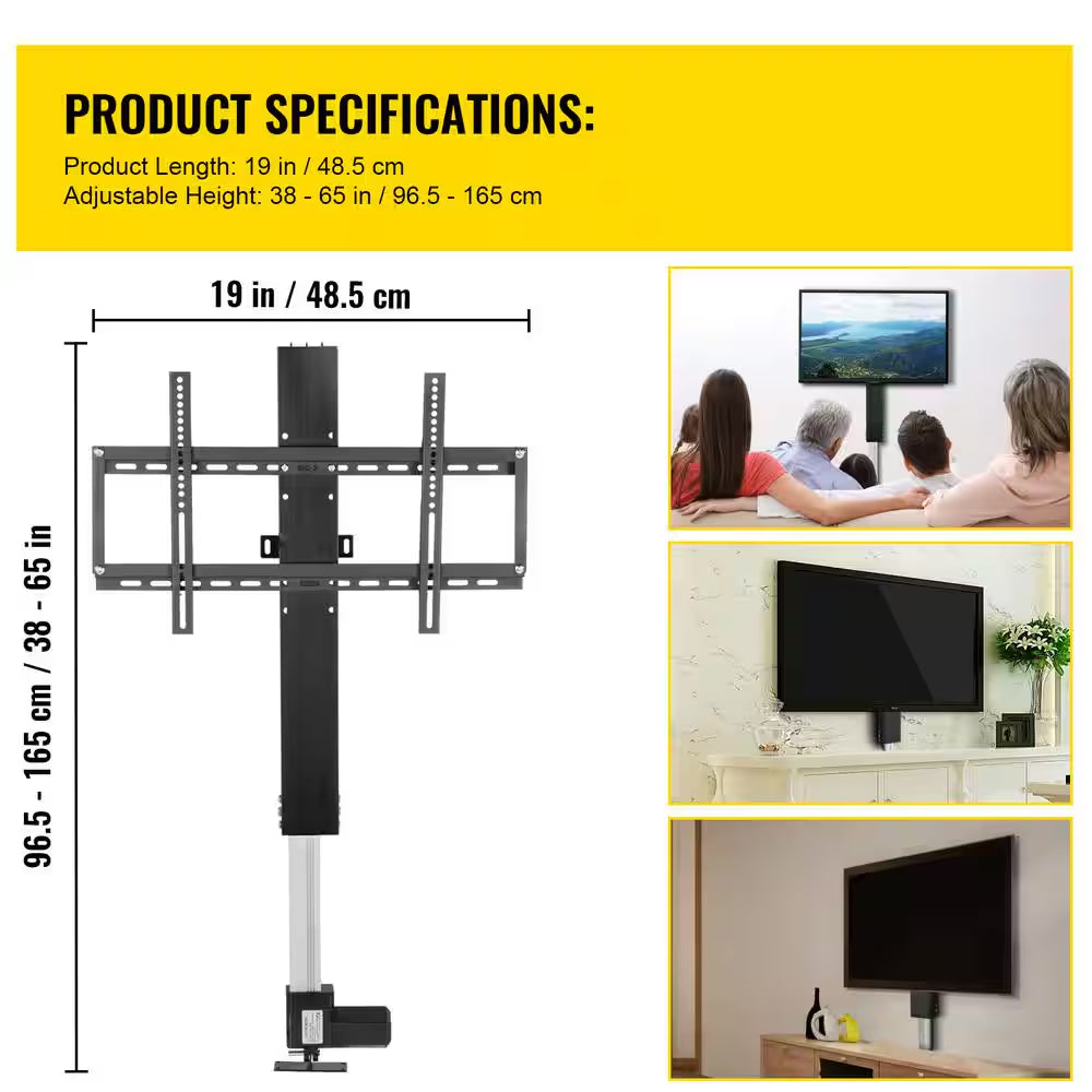Automated TV Lift, 28In. Stroke, Adjustable Height 38In.-65In. Supports 50In. Screens, Remote Control, Max Load 132 Lbs.